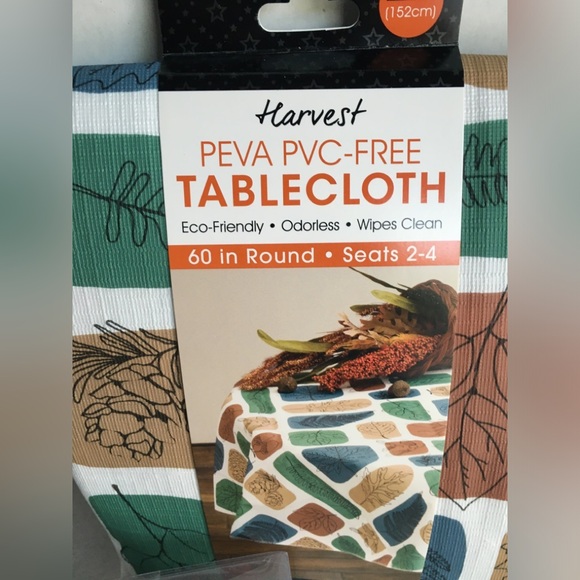 Tablecloth Fall Harvest Theme with Pumpkin Salt Pepper Shakers - 60" Round - Picture 2 of 10